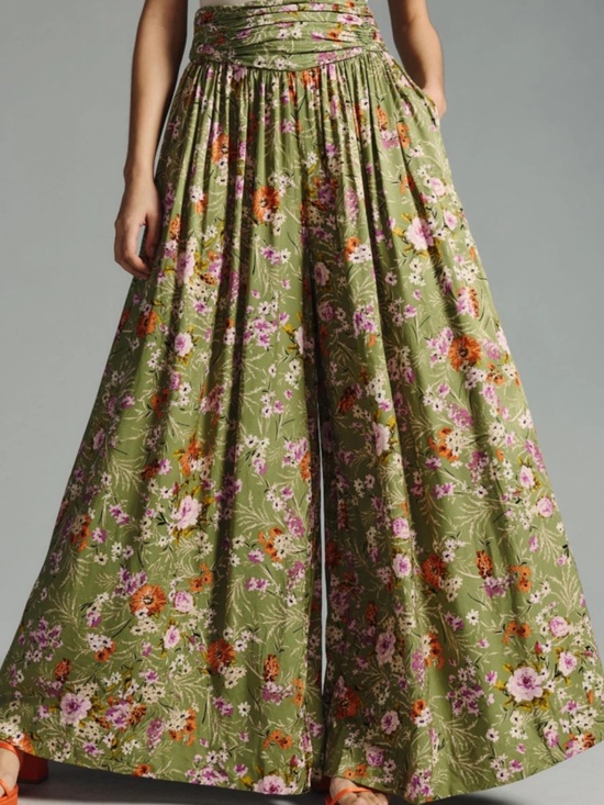 Anthropologie Pants - Anthropologie Olive Green Floral Wide-Leg Pants